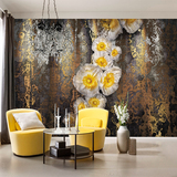 艺速 进口黄色花卉纯纸壁画高端复古优雅背景墙壁纸卧室墙纸罂粟