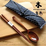 学生旅行自然的风筷子+勺子两件套装 可爱便携式携带木质餐具