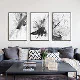 黑白水墨抽象画 现代简约客厅装饰画 沙发背景墙壁画竖幅三联画