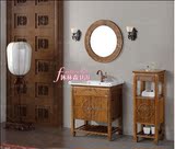 中式浴室柜欧式红橡木洗手台卫生间落地卫浴柜组合仿古洗脸盆镜柜