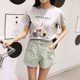 兔子图案修身T恤NENA2016夏季韩版宽松短袖立体小花打底衫女上衣