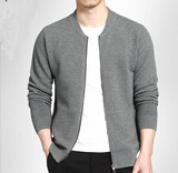 秋季男士针织衫开衫薄款毛衣纯色立领外套韩版修身青年男装线衣潮