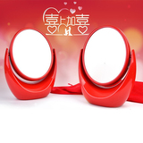 韩国镜子简约现代台式双面化妆镜红色结婚镜便携公主美容镜包邮