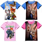 1件包邮新款疯狂动物城男女童短袖T恤zootopia3D全棉童儿童短T恤