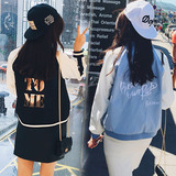 原宿bf风2016春秋装新款韩版学院风两面穿字母学生外套女装棒球服