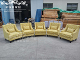 美式布艺老虎椅 欧式花布单人沙发 新古典花布休闲椅 法式沙发椅