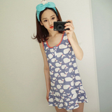 夏季睡裙PINK韩版女士纯棉鲸鱼吊带无袖背心短袖卡通睡衣家居服