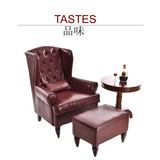 欧式美式布艺沙发 皮艺个性老虎椅 田园单人沙发高靠背复古客厅椅