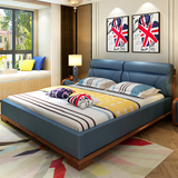 北欧实木床橡木1.8米双人床现代简约皮床真皮婚床高箱床卧室家具