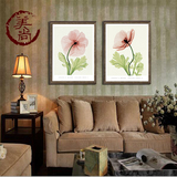 客厅装饰画 花卉植物进口画芯实木画框背景墙挂画两联画现代简约