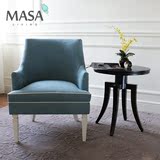 玛萨家居现代美式单人沙发蓝色实木软包设计师样板房简约北欧宜家