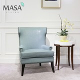 简约现代美式淡蓝色仿皮单人沙发设计师卧室客厅家具北欧宜家定制