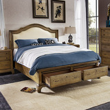 优梵艺术泰勒美式乡村实木储物成人1.5m双人床1.8米大床卧室家具