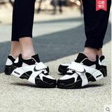 新款夏季透气韩版黑白板鞋女鞋子平底情侣休闲鞋运动风气垫鞋