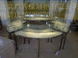 不锈钢圆形珠宝展示柜商场环岛扇形玻璃柜体黄金首饰展柜北京定做