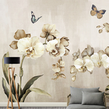 欧式手绘蝴蝶花卉壁纸卧室客厅沙发背景墙纸大型田园复古壁画定制