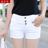 2016新款夏季韩版女装学院风时尚休闲纯白色弹力显瘦直筒牛仔短裤