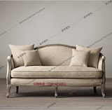 现货美式亚麻布艺软包扶手沙发椅实木单人沙发做旧复古新古典沙发