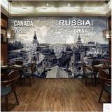 3D立体欧式伦敦复古世界地图电视背景墙壁纸怀旧建筑大型壁画