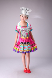 新款女童民族表演服苗族舞蹈服壮族彝族儿童演出服装云南带头饰项