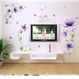 紫色莲花卉浪漫墙贴卧室温馨玻璃贴纸客厅电视背景墙壁墙纸自贴画