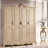 美式实木雕花简约4门衣柜法式象牙白衣柜简欧素色家装全套家具