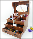 化妆品收纳盒梳妆台桌面收纳盒韩式抽屉式木制简约可爱有盖带镜子