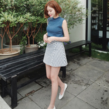 韩国代购2016夏女装条纹两件套连衣裙夏季高腰韩版小清新套装裙子