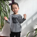 2016春款韩版猫咪图案蝙蝠袖T恤上衣