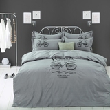 全棉欧式简约绣花四件套纯棉床单式被套1.51.82.0m纯色床上用品
