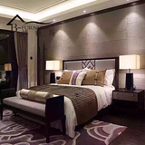 新中式双人床 现代酒店会所客房床 简约售楼处样板房实木家具定制