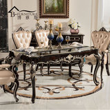 欧式餐桌椅组合 黑檀实木方形餐桌 新古典法式描银6人烤漆餐桌椅
