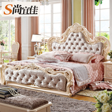尚宜佳 欧式床双人床 法式绒布床 实木橡木公主床1.8米结婚布艺床