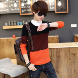 秋装男衬衫领毛衣韩版青少年假两件针织衫14-16岁中学生线衣套头