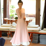 中国风改良中式旗袍宽松长裙 经典真丝皱双层复古长袍连衣裙