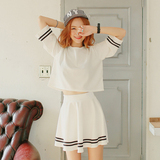 2016夏季新款女短裙休闲套装两件套学院风韩版时尚中袖裙子 班服