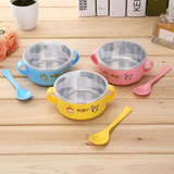 挺力卡通不锈钢儿童碗 儿童餐具防摔隔热碗塑料环保宝宝带盖餐具
