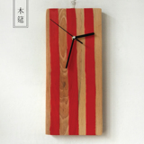 原木实木质欧式美式红色条纹长方形装饰办公室公司客厅静音挂钟表