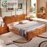 现代中式橡胶木大床实木大床可配高箱原木床1.8米双人床套房系列