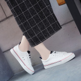 环球夏秋季系带小白鞋韩版低帮板鞋皮面白色帆布鞋女学生平底单鞋