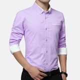 【天天特价】男士长袖方领衬衫青年韩版修身薄款休闲大码纯色衬衣