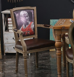 欧式复古做旧实木餐椅美式休闲靠背扶手咖啡椅酒店餐厅椅化妆椅子