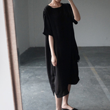 16夏新品暗黑色小众先锋设计limi *eu抽带设计不规则中长款连衣裙