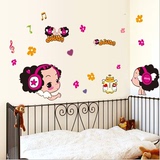 可移除墙贴纸客厅卧室床头墙面贴画儿童房间卡通装饰迷糊摩丝娃娃