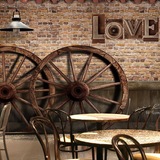 复古怀旧车轮木纹木板墙纸壁画餐厅休闲酒吧咖啡厅蛋糕奶茶店壁纸
