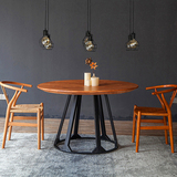北欧实木圆形餐桌椅组合美式复古铁艺餐桌圆桌小户型餐馆饭店餐桌