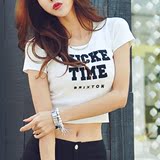 2016夏装韩国新款 短款t恤女短袖高腰露脐上衣露腰纯棉打底衫女装