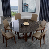 大理石 实木餐桌椅 圆形餐桌水曲柳 北欧带转盘实木桌子 饭桌