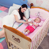 呵宝婴儿床实木无漆童床摇床BB宝宝摇床多功能可变书桌床带蚊帐