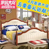 实木床橡木1.5米1.8双人床美式乡村地中海床儿童成人卧室套房家具